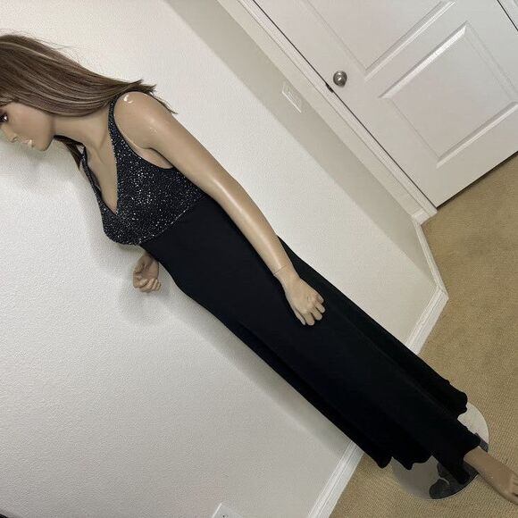 Bieff Basix Long Dress Sz 4 Black Silk Beaded Evening Formal Gown Dark Romance - Picture 8 of 11